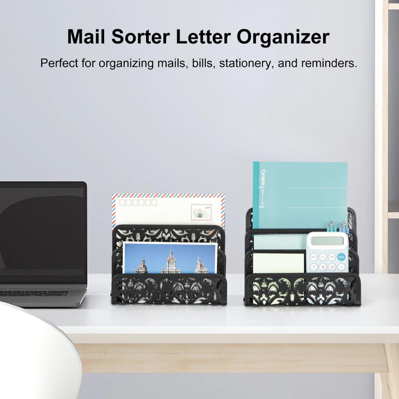 EasyPAG Mail Organizer Countertop 2pc Desk Mail Sorter for Envelope 3-Slot Vertical Letter Holder for Office, Home, School, Black - Image 3